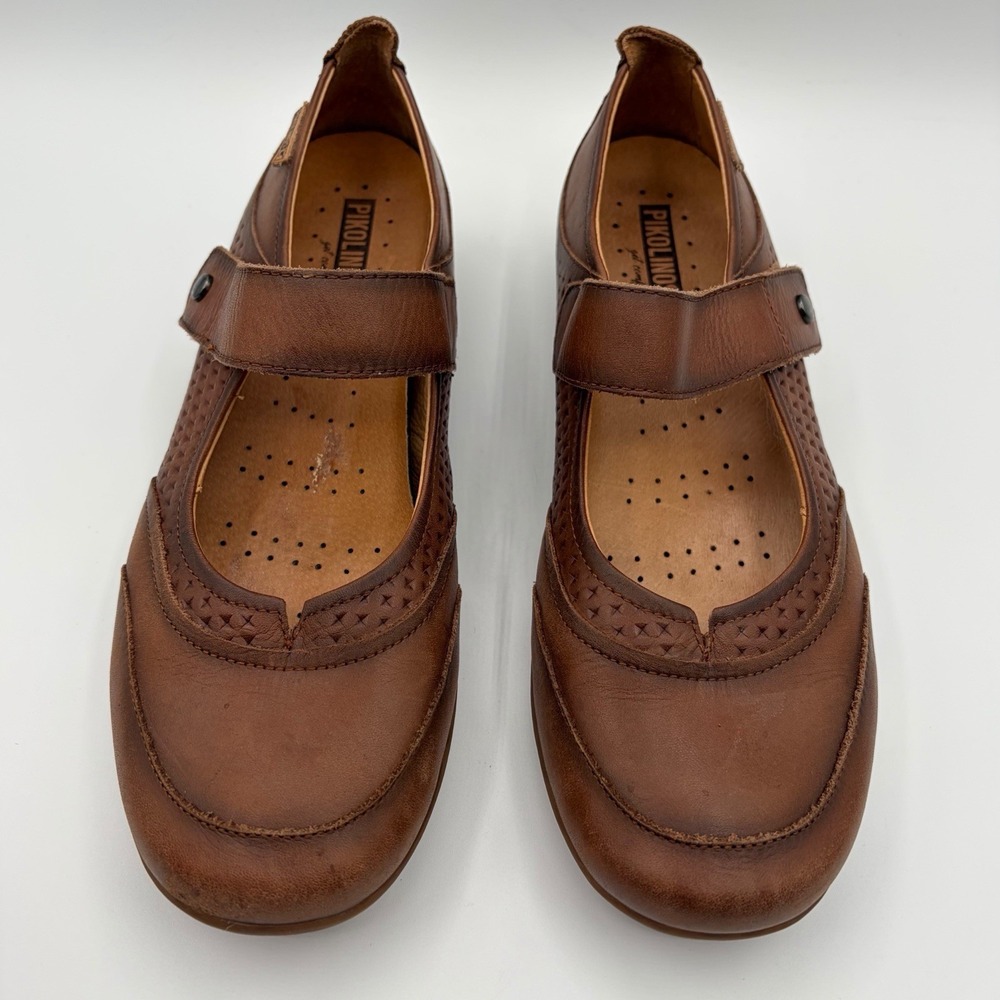 Pikolinos Women's Brown Leather Mary Janes Size 40 US 9.5 Shoes Strap Comfort